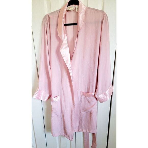 Victoria's Secret L Robe Kimono Wrap Pale Pink With Belt Short L/S Satin Accents - Picture 1 of 10